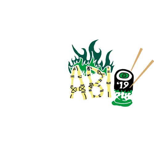 Schwarzes T-Shirt-Design mit "WASABI 19", grüner Flammengrafik und einer Wasabipaste-Darstellung.