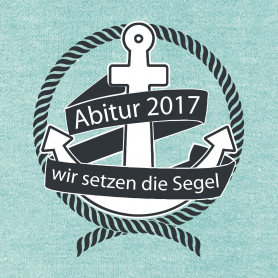 Logo mit Anker, zwei Pfeilen und Text "Abitur 2017 wir setzen die Segel" in einem Seilrahmen.