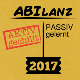 Grafik auf gelbem Hintergrund mit Text 'ABILANZ', einer Bilanzwaage, 'AKTIV' links, 'PASSIV' rechts und '2017' unten.